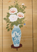 Japanese Showa Four Panel Screen Flower Vases on Silk