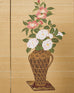 Japanese Showa Four Panel Screen Flower Vases on Silk