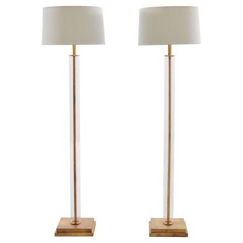 Pair of Charles Hollis Jones Style Lucite Column Floor Lamps