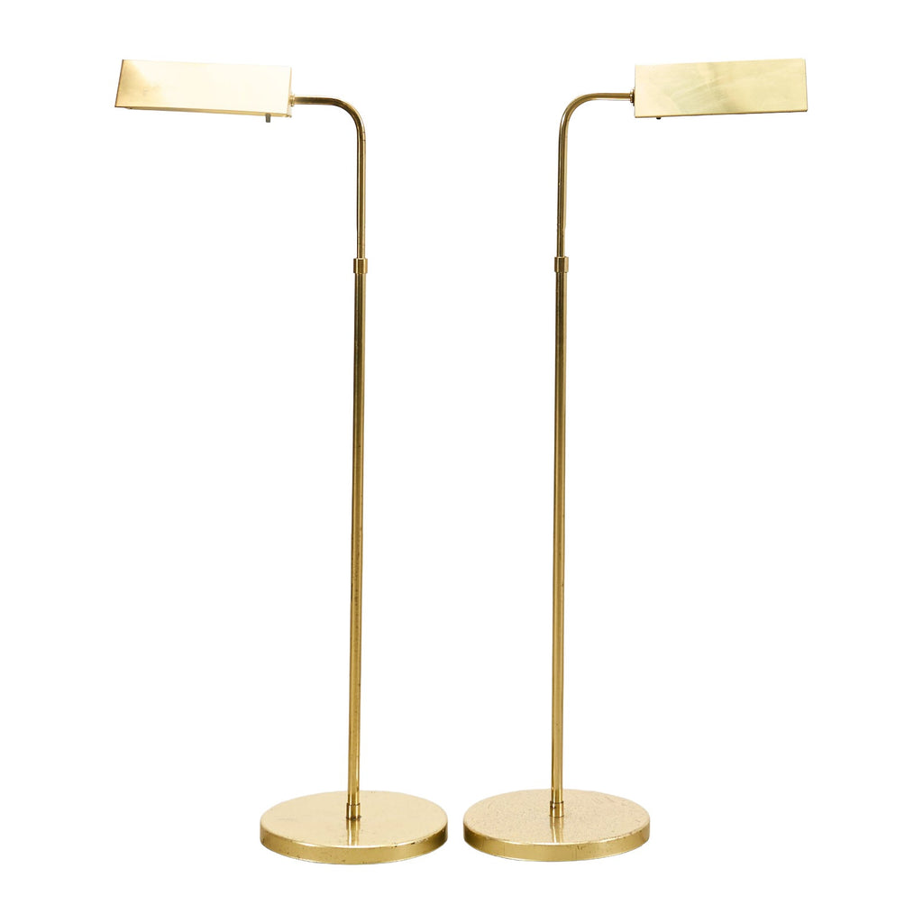 Pair of Mid-Century Brass Adjustable Pharmacy Floor Lamps