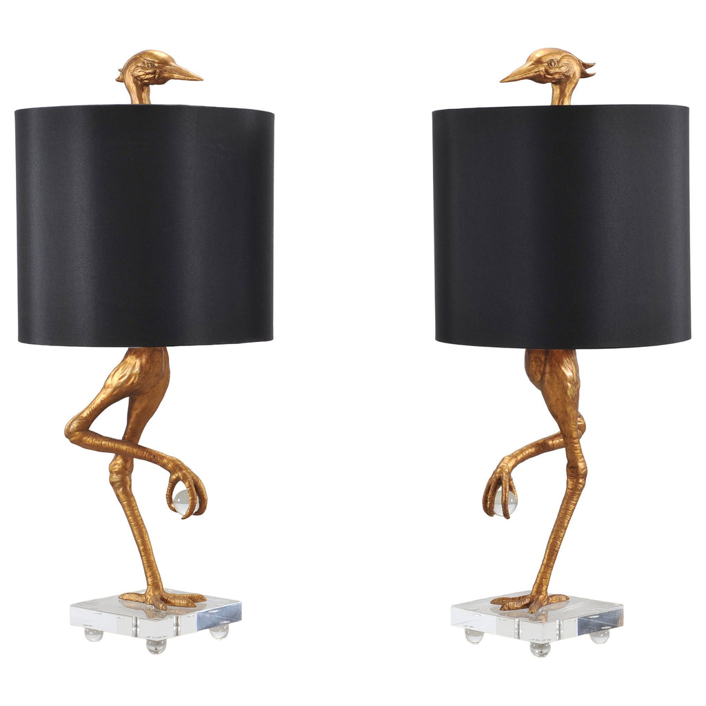 Pair of Gilt Resin and Lucite Ibis Table Lamps by Cyan Design