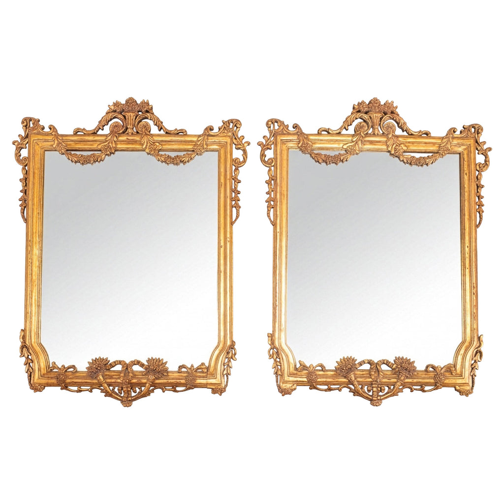 Pair of 19th C. French Louis XVI Style Giltwood Mirrors 4.6 Ft