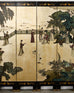 Chinese Export Six Panel Coromandel Screen Gilt Courtyard