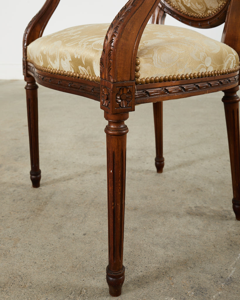 Set of Eight French Louis XVI Style Walnut Dining Chairs - Erin Lane Estate