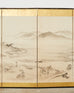 Japanese Meiji Eight Panel Screen Village Landscape with Figures