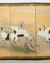 Japanese Showa Four Panel Screen Cranes in Stream