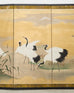 Japanese Showa Four Panel Screen Cranes in Stream