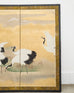 Japanese Showa Four Panel Screen Cranes in Stream