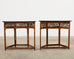 Pair of Chinese Chippendale Style Bamboo Demilune Console Tables