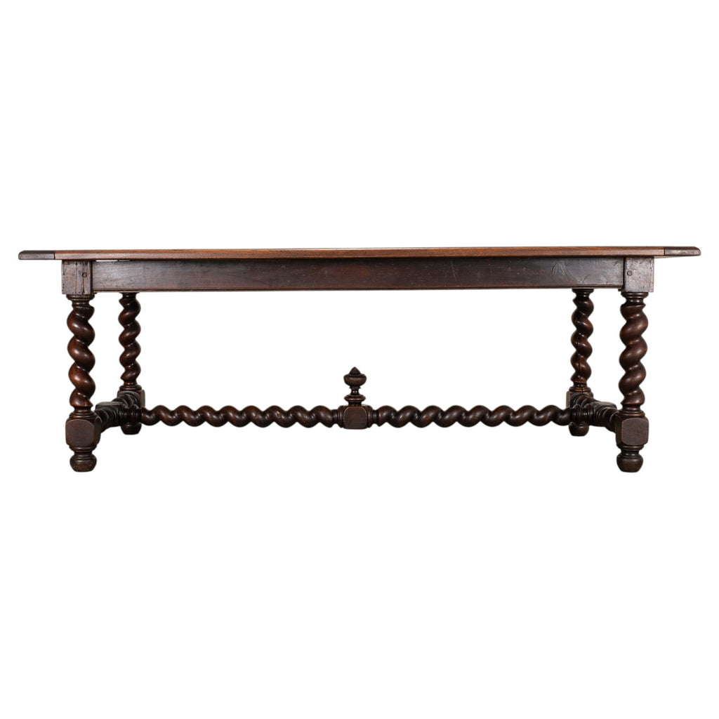 19th C. French Louis XVIII Style Oak Barley Twist Dining Table 7 Ft