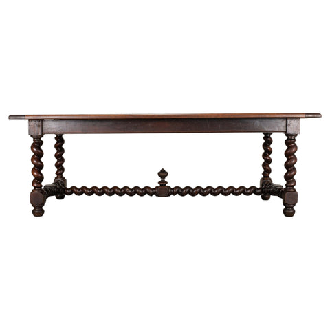 19th C. French Louis XVIII Style Oak Barley Twist Dining Table 7 Ft