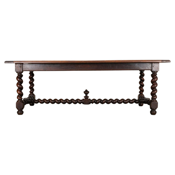 19th C. French Louis XVIII Style Oak Barley Twist Dining Table 7 Ft