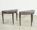 Pair of Distressed Swedish Pine Painted Demilune Consoles