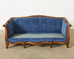 Country French Provincial Style Walnut Blue Velvet Canapé Sofa