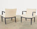 Pair of Modern Cerused Oak Faux Bamboo Bouclé Armchairs
