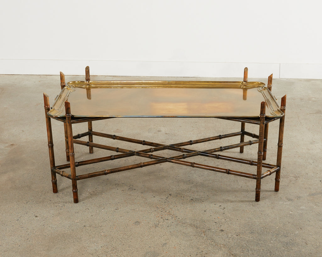 Hollywood Regency Brass Tray Cocktail Table with Faux Bamboo Legs - Erin  Lane Estate