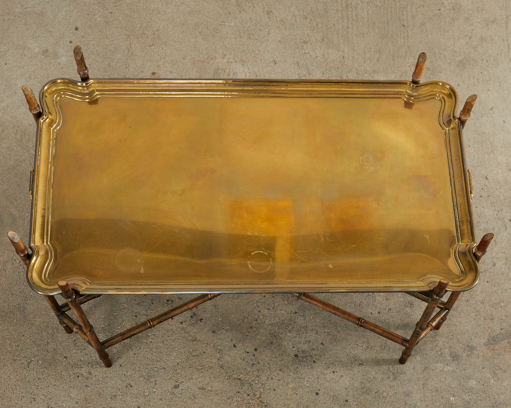 Hollywood Regency Brass Tray Cocktail Table with Faux Bamboo Legs – Erin  Lane Estate