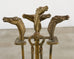 Brass Equestrian Horse Motif Fireplace Tool Set with Stand