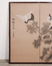 Japanese Style Showa Four-Panel Screen Cranes in Pine Trees