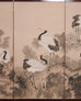 Japanese Style Showa Four-Panel Screen Cranes in Pine Trees