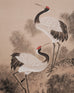 Japanese Style Showa Four-Panel Screen Cranes in Pine Trees