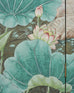 Asian Showa Four-Panel Screen Herons Amid Lotus and Peonies