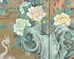 Asian Showa Four-Panel Screen Herons Amid Lotus and Peonies