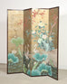 Asian Showa Four-Panel Screen Herons Amid Lotus and Peonies