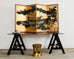 Japanese Showa Four Panel Screen Nanban Ship on Gilt