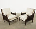 Pair of Neoclassical Louis XVI Style Caned Bergere Lounge Chairs