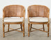 Set of Four McGuire Rattan Cane Barrel Dining Chairs