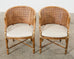 Set of Four McGuire Rattan Cane Barrel Dining Chairs