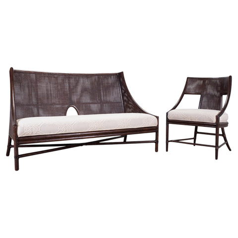 Barbara Barry for McGuire Rattan Cane Settee and Armchair