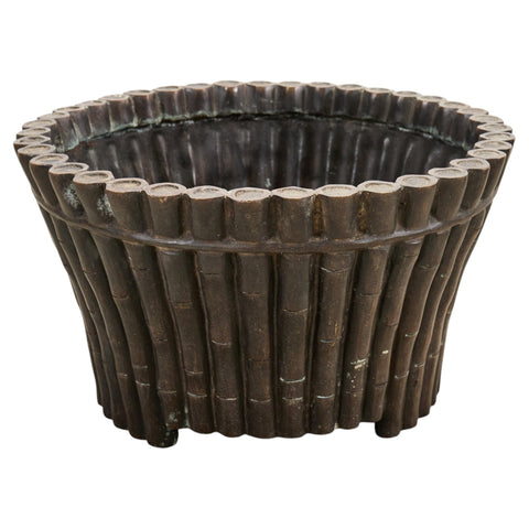 Cast Bronze Faux Bamboo Jardinière Planter with Verdigris