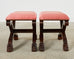 Pair of Neoclassical Style X-Form Walnut Benches Stools