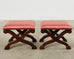 Pair of Neoclassical Style X-Form Walnut Benches Stools