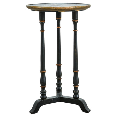 20th C. English Chinoiserie Ebonized Gilt Tripod Drinks Table