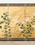 Japanese Edo Four Panel Screen Flowering White Chrysanthemums