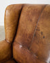 Pair of Distressed Cigar Leather Wingback Chairs with Ottomans