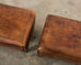 Pair of Distressed Cigar Leather Wingback Chairs with Ottomans