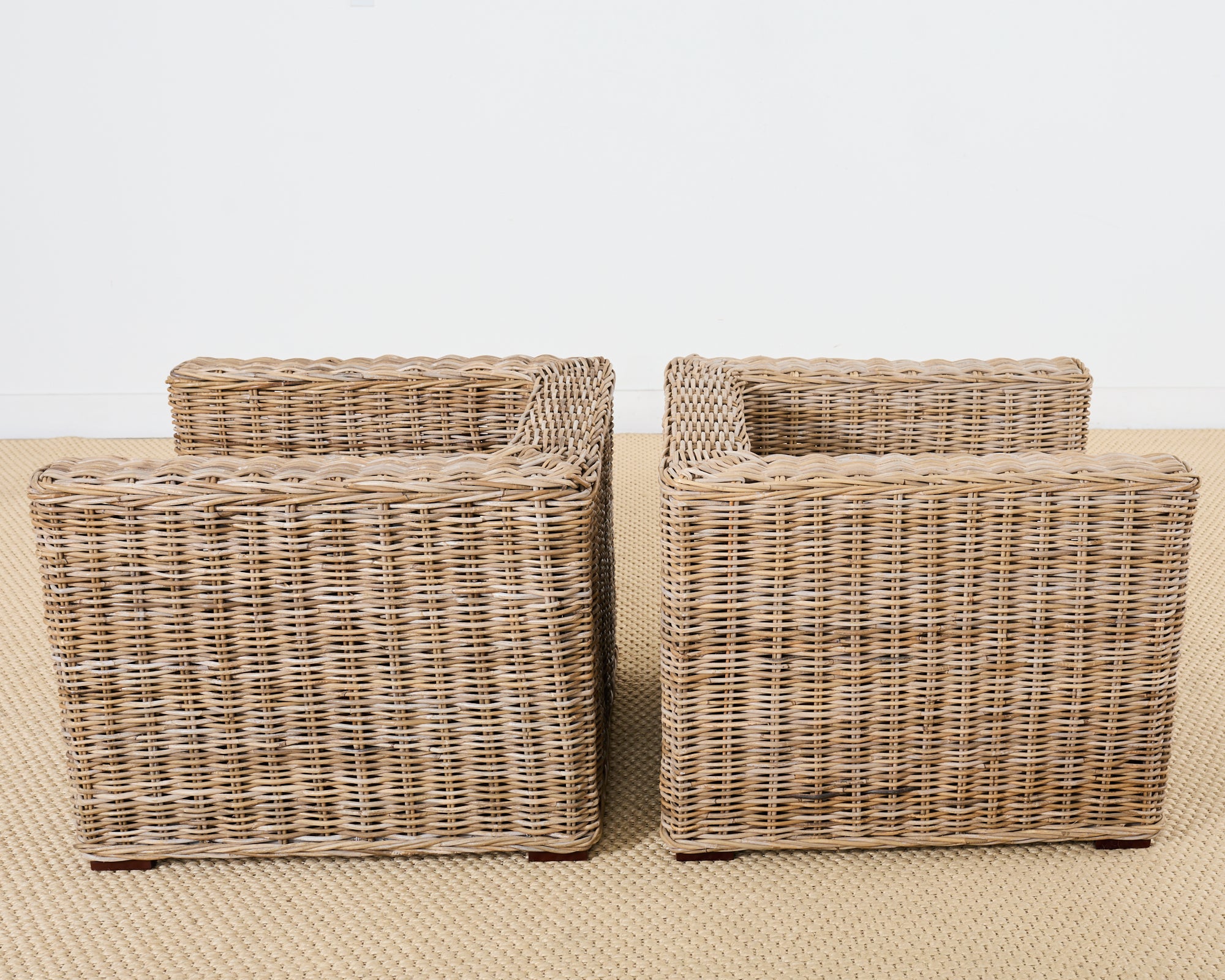 Pair of Michael Taylor Style Organic Modern Rattan Cube Chairs – Erin ...
