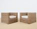 Pair of Michael Taylor Style Organic Modern Rattan Cube Chairs