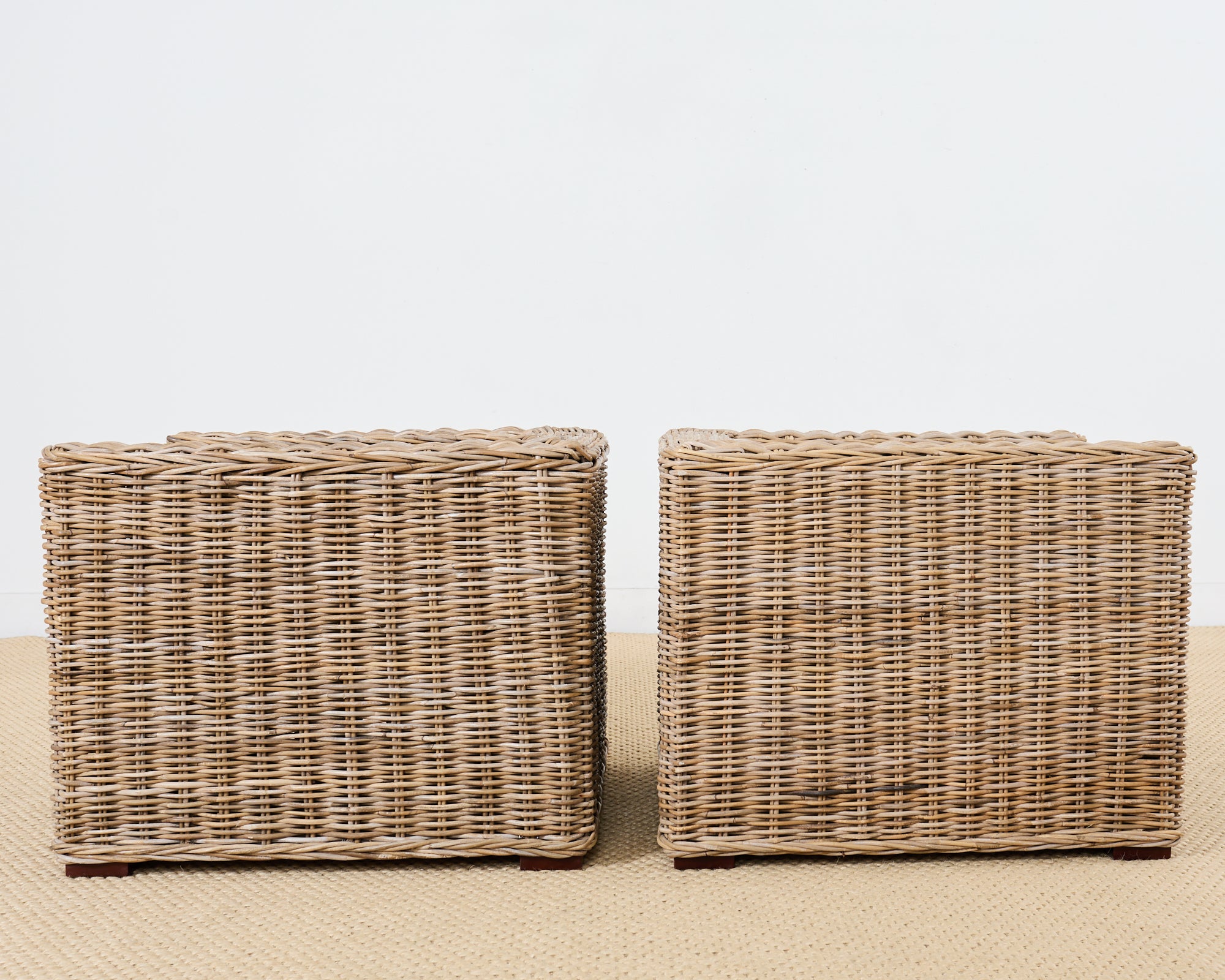 Pair of Michael Taylor Style Organic Modern Rattan Cube Chairs – Erin ...