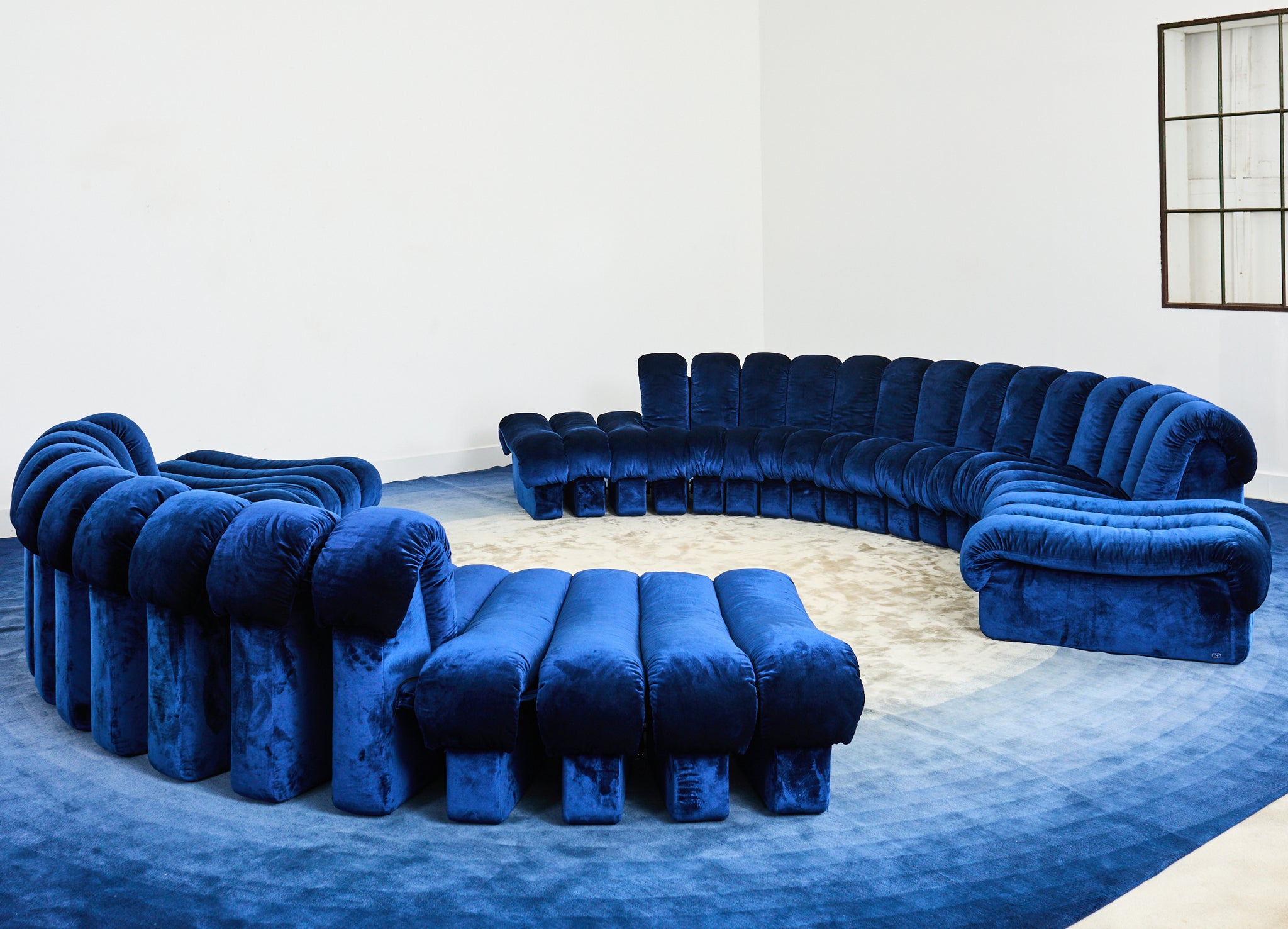 De Sede DS-600 Non Stop Modular Blue Velvet Sofa 38 Elements