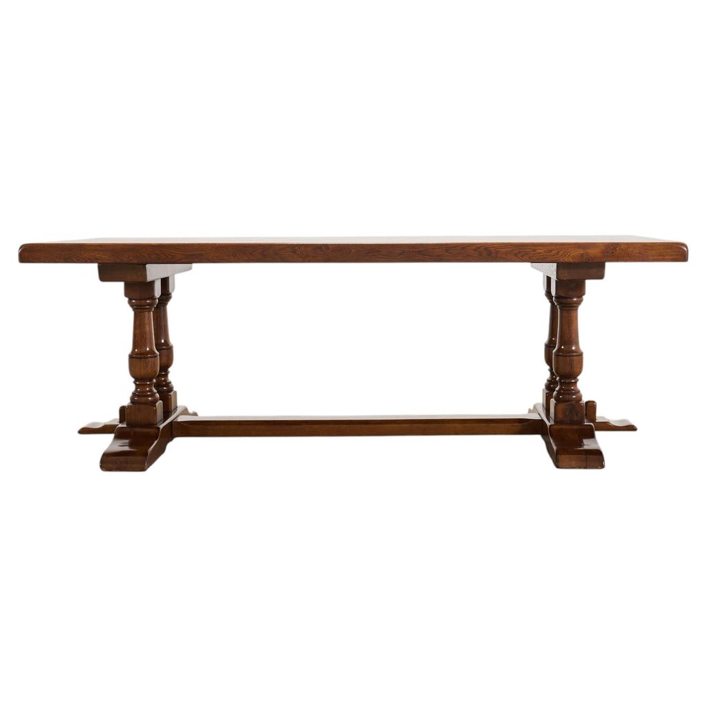 Country French Provincial Oak Double Trestle Dining Table 7 Ft