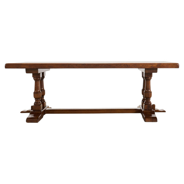 Country French Provincial Oak Double Trestle Dining Table 7 Ft