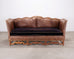 Country English Style Distressed Leather and Walnut Sofa