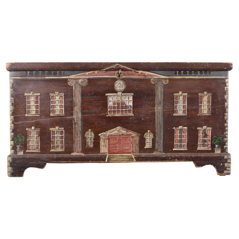 English Painted Pine Blanket Chest with Georgian Manor Façade