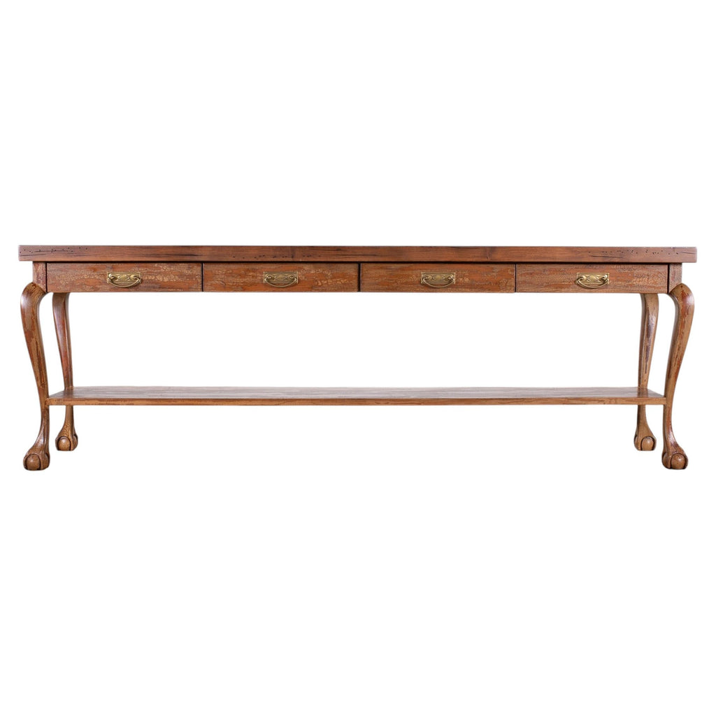 English Queen Anne Style Walnut Two-Tier Console Table 6 Ft