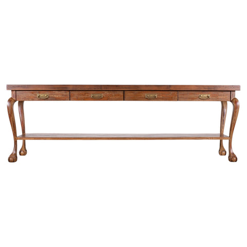 English Queen Anne Style Walnut Two-Tier Console Table 6 Ft